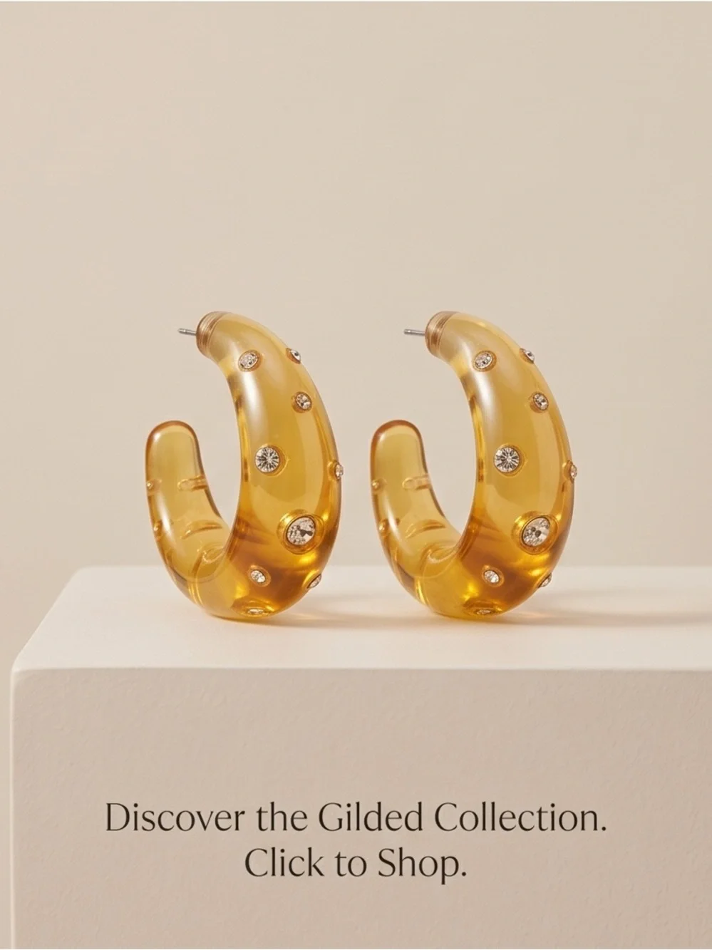 Gold-Tone Amber Hoop Earrings — Women Jewelry